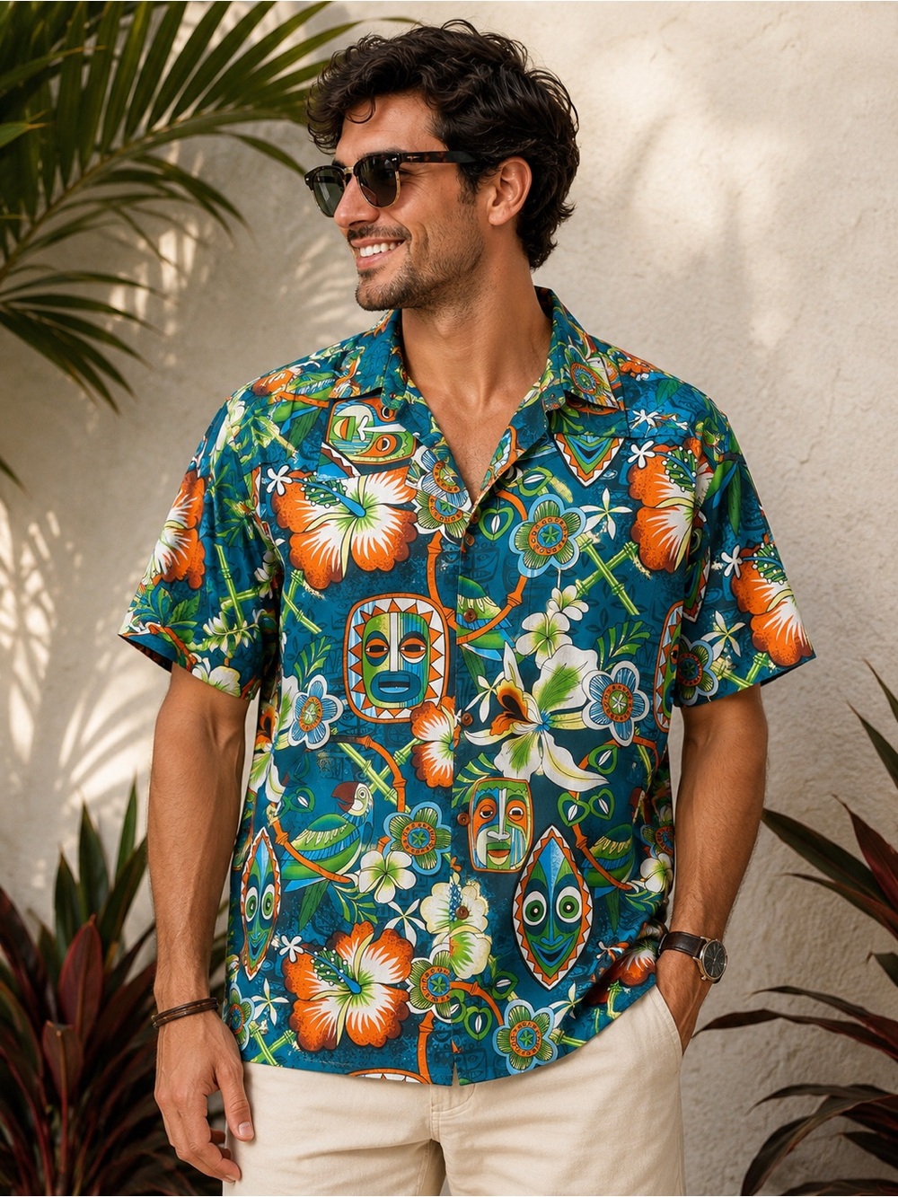TikiLand Trading Co. ‘Tropic Serenade’ Hawaiian Tiki Shirt – Men’s Large #157